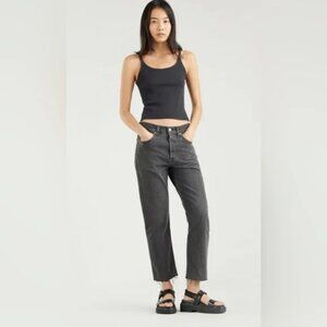 Levi’s 501 Jeans Button Fly Raw Hem Frayed Black Wash W26 L30 Denim 100% Cotton